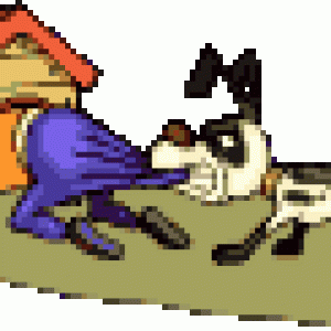 dog dragging human from doghouse.gif